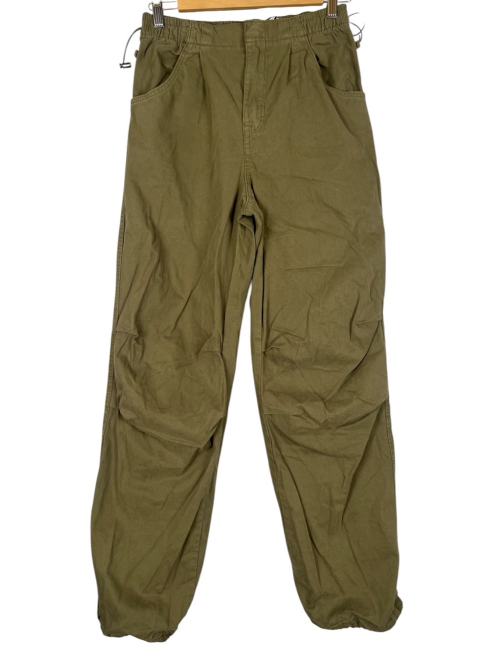 Bershka Parachute Pants Womens Small Olive Army Green Baggy Relaxed Y2K Utility